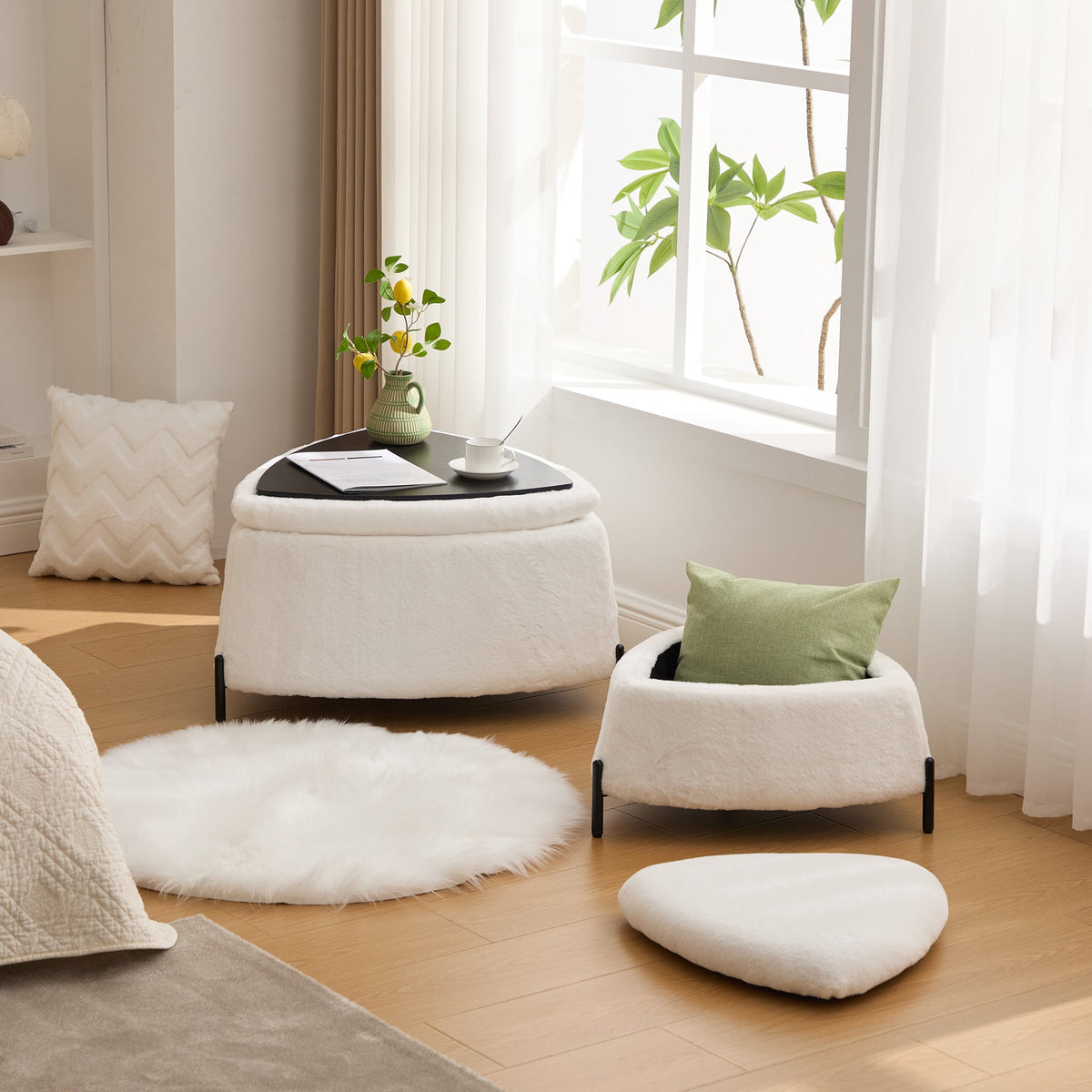 29.9" Wide 2-Piece Upholstered Storage Ottoman Set