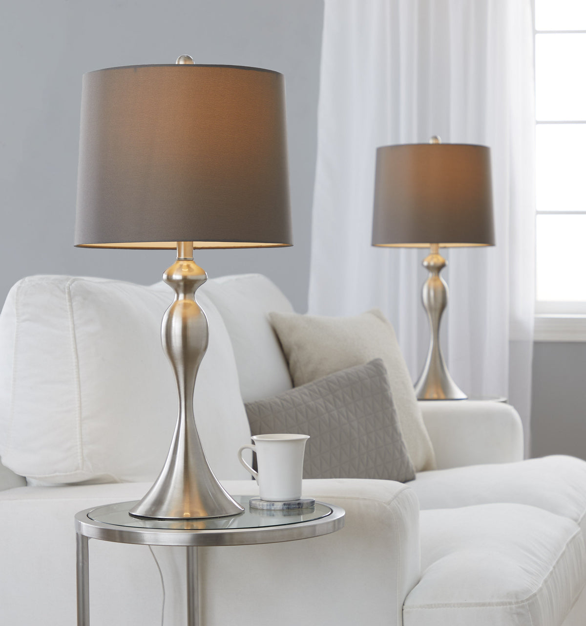 27" Contemporary Metal Table Lamp in Brushed Nickel