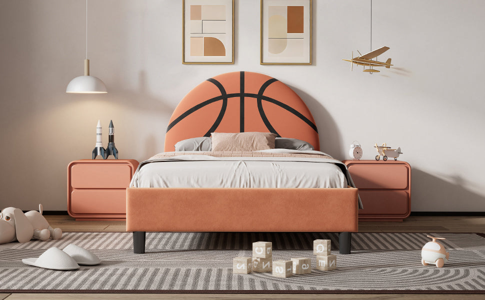 Basketball Design Upholstered Twin Platform Bed