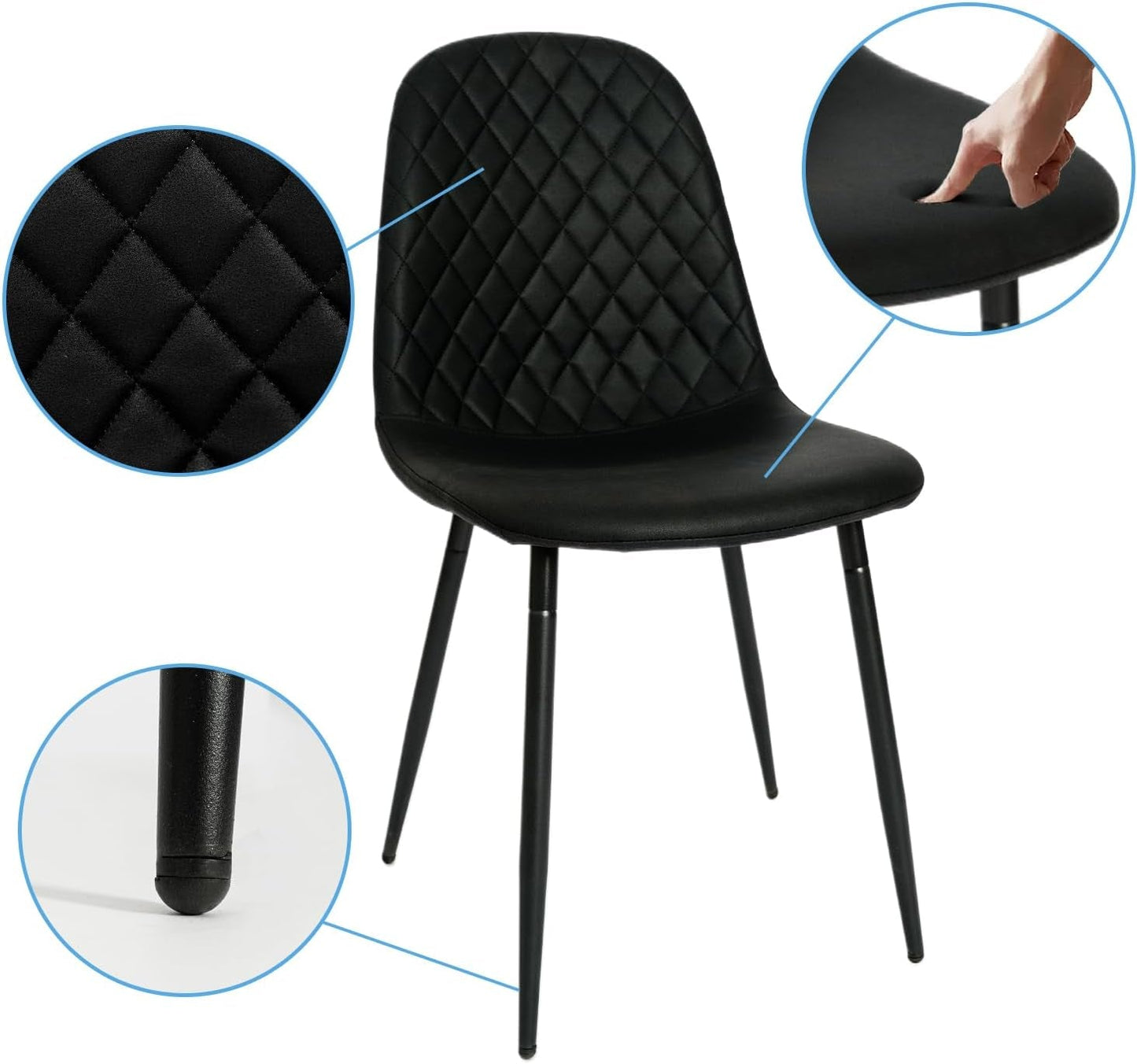 Modern Black Dining Chairs Set of 2, PU Leather Dining Room Chairs