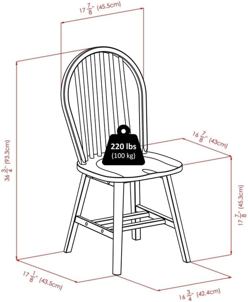 Windsor 2 Piece Solid Wood Dining Chair Set Walnut Finish