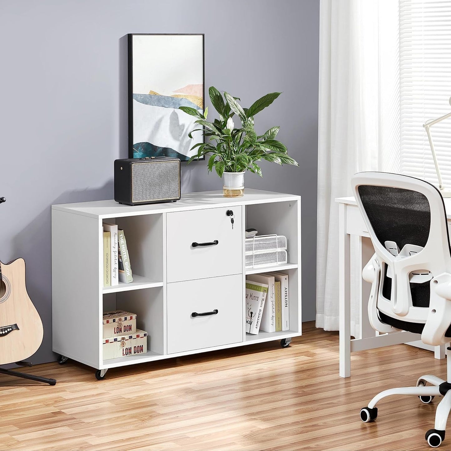 White Mobile Letter Size Lateral File Cabinet 2 Drawers
