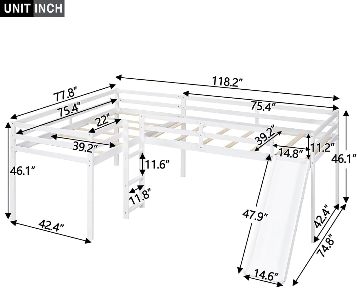Wooden Twin Loft Bed With Slide And Ladder White For Kids Teens