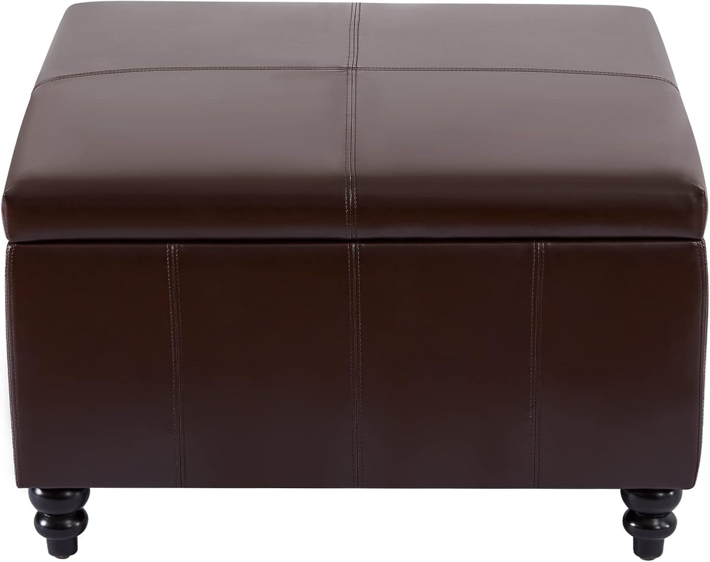 Square Leather Storage Ottoman 30-Inch Brown Durable