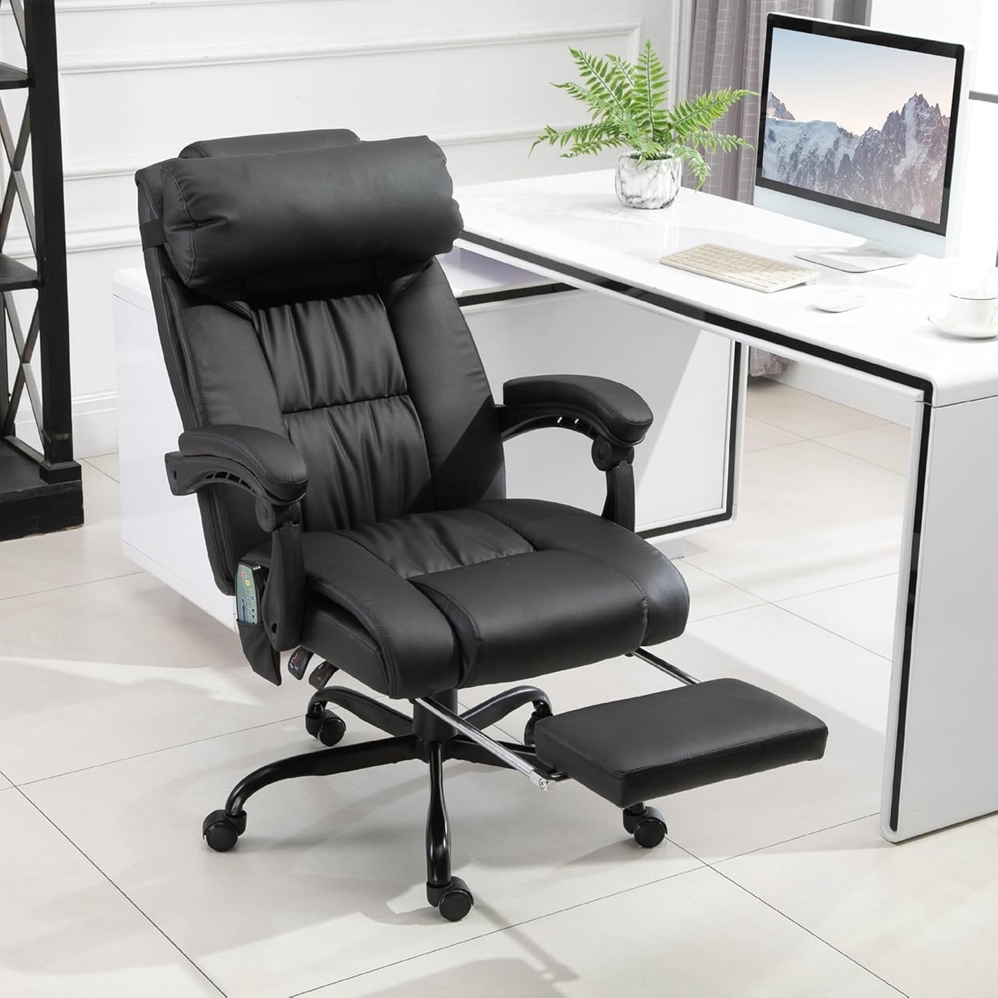 High Back Massage Office Chair With 6 Vibration Points And Footrest Black