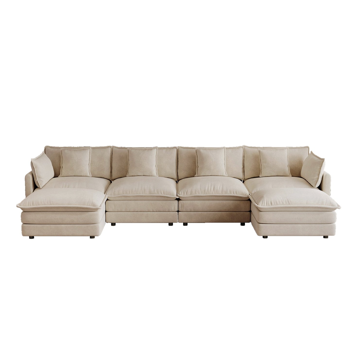 Oversized U Shape Sofa, Modern Upholstered 4 Seater Sofa with 2 Ottomans