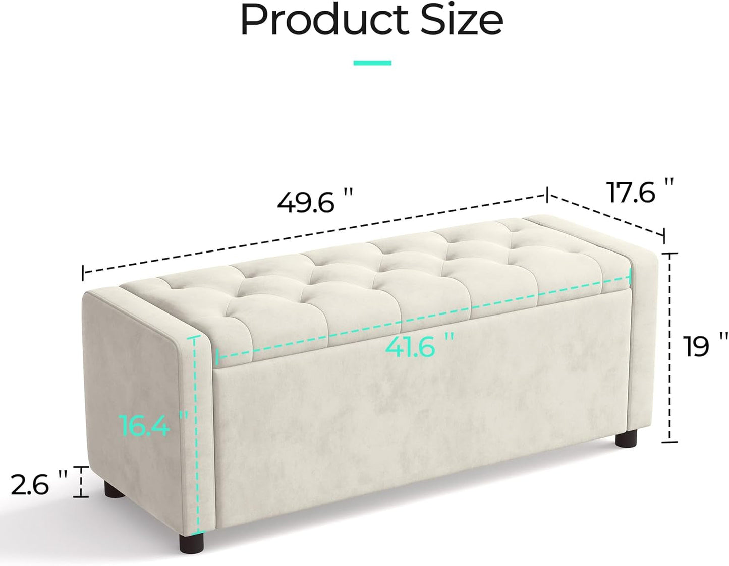 Fifty Inch Upholstered Storage Ottoman Bench Beige