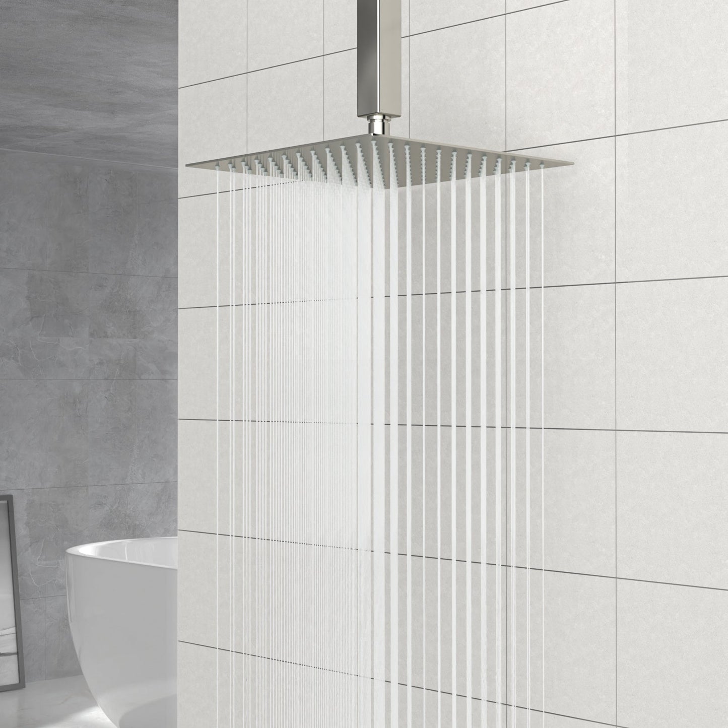 10" Square Rainfall Shower Head, Wall/Ceiling Mounted, Brushed Nickel