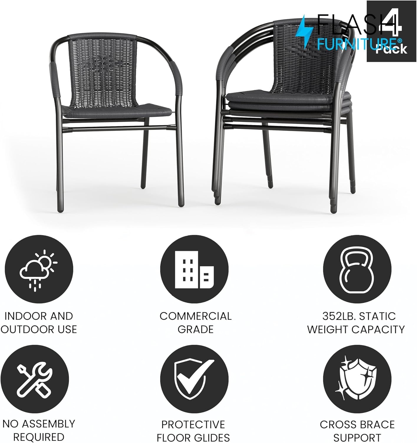 Modern Stackable Rattan Dining Chairs Set for Outdoor