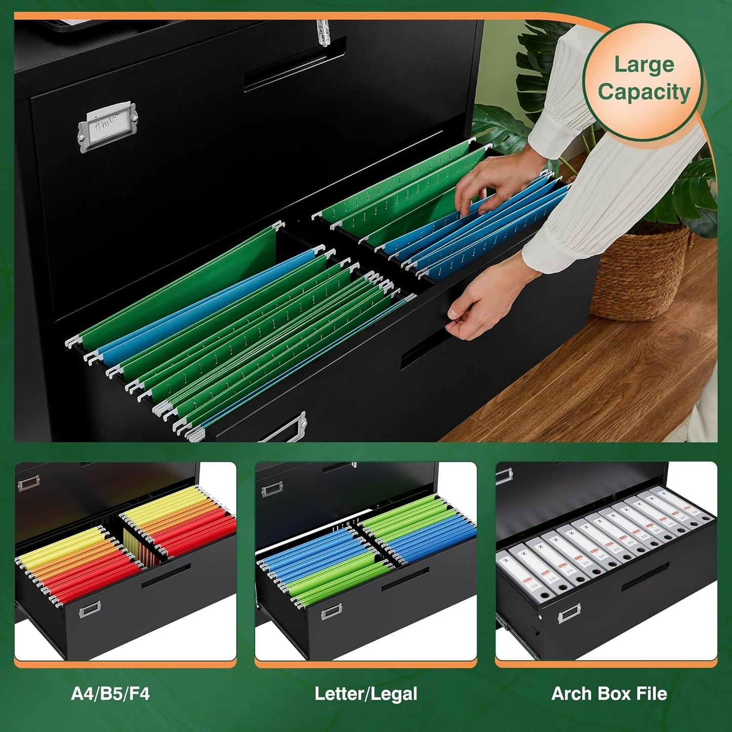 Lateral 3 Drawer File Cabinet With Lock Black Office