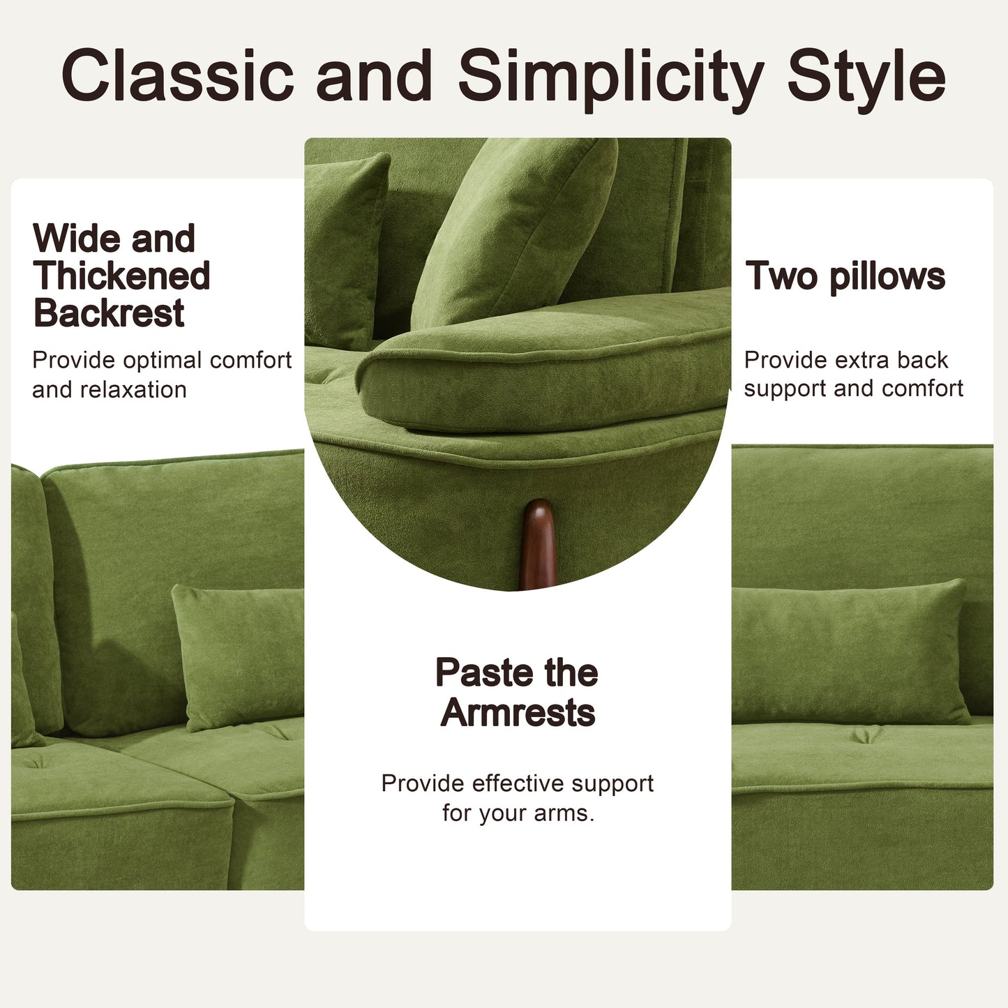 Cloud Velvet Deep Seated Sofa with Pillows, Green, Foam, 103 Inch