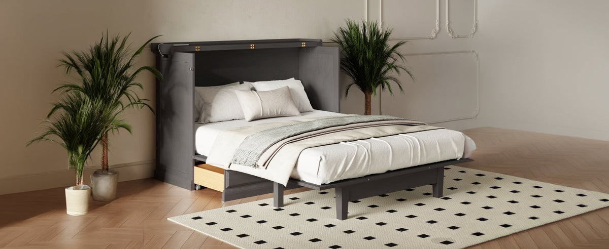 Farmhouse Style Solid Pine Wood Murphy Bed Chest Cube Cabinet Bed