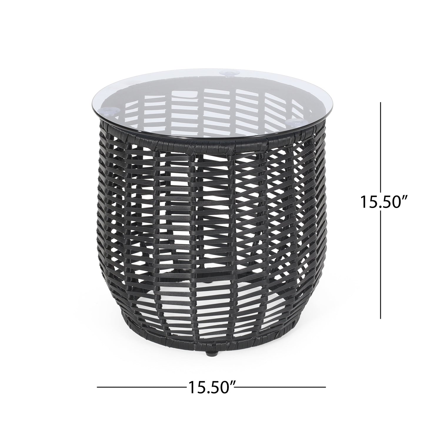 Boho ARIAS Side Table with Tempered Glass Top and Rattan Wrap