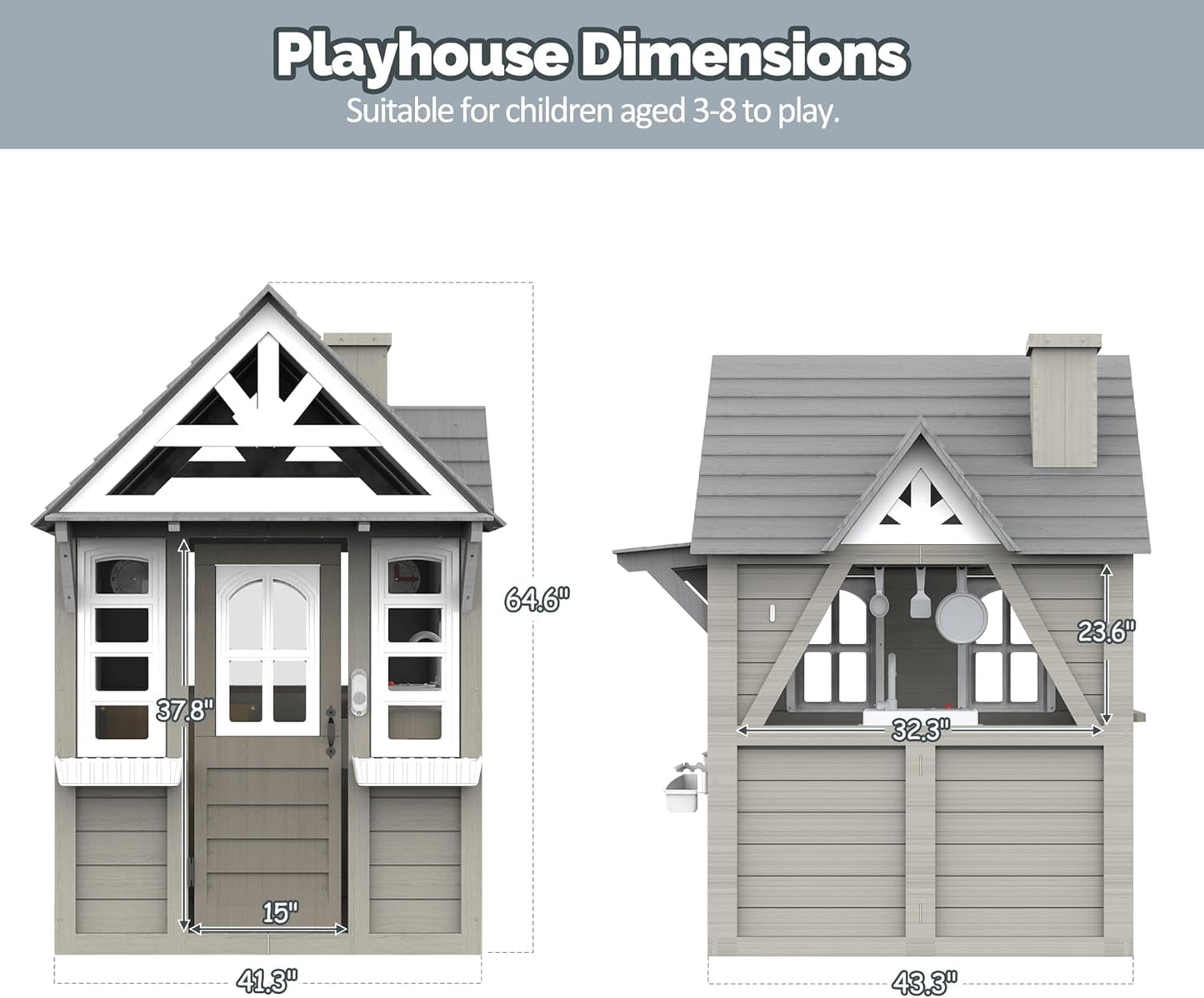 Gray Weatherproof Outdoor Wooden Playhouse With Sink