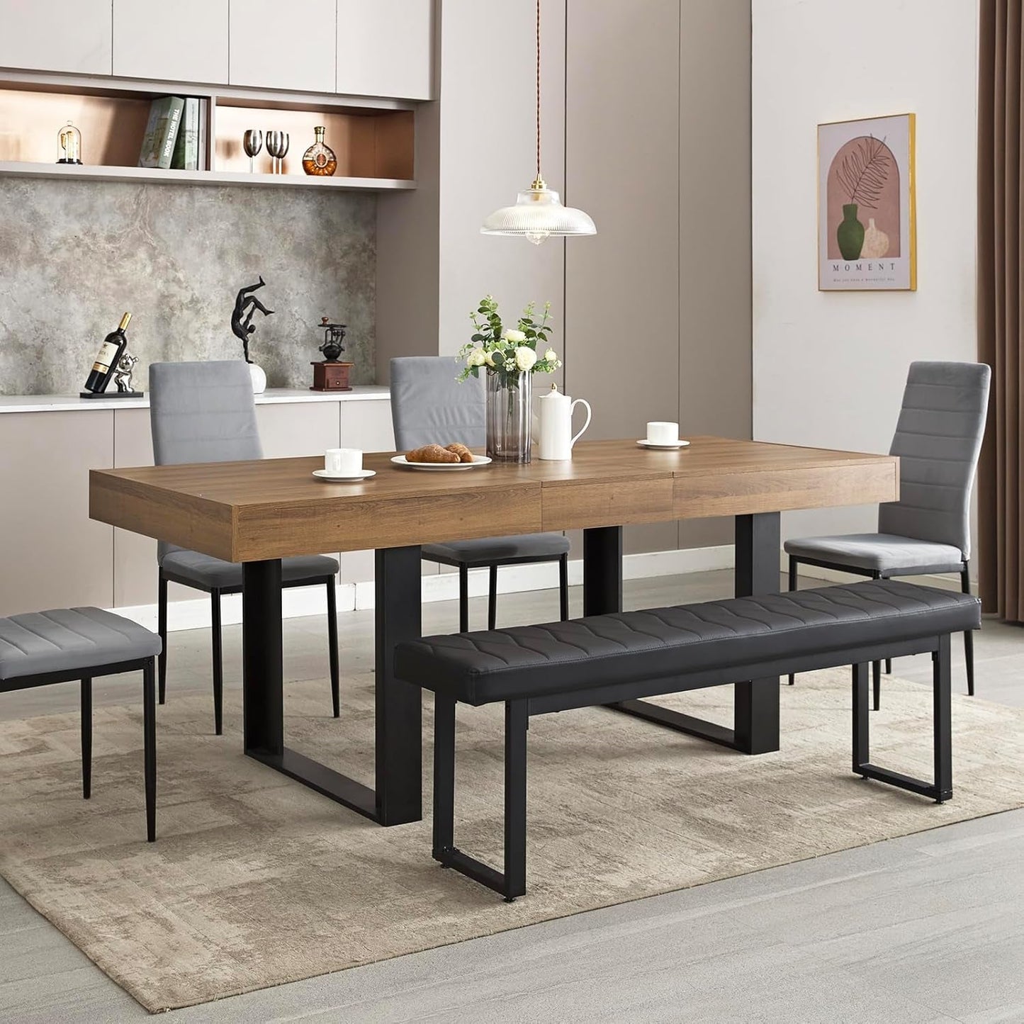 63 Inch Extendable Dining Table Walnut Brown Dining Room