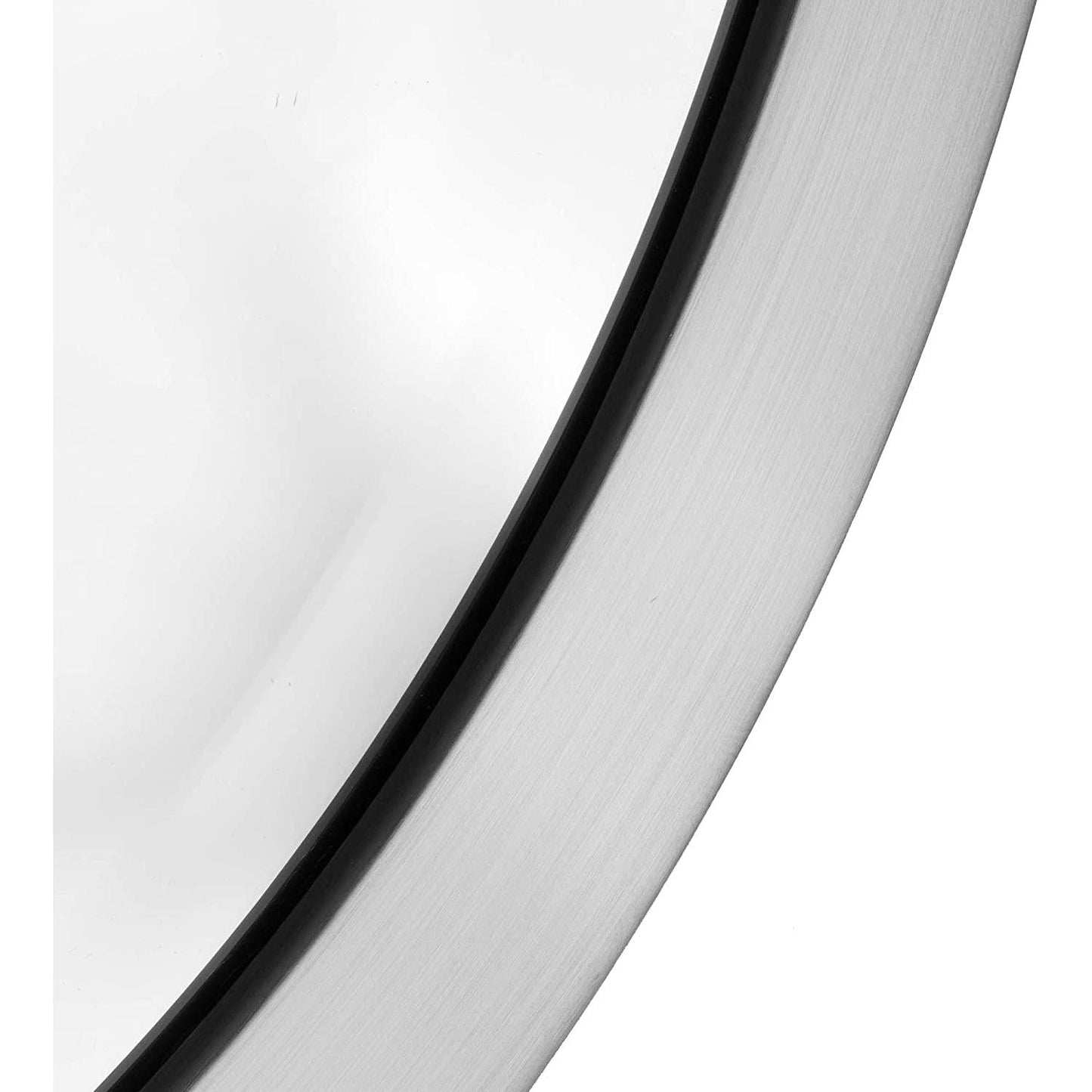 Brushed Nickel Oval Framed Vanity Mirror Beveled Edge highlighting the sleek brushed nickel frame and beveled edge design.