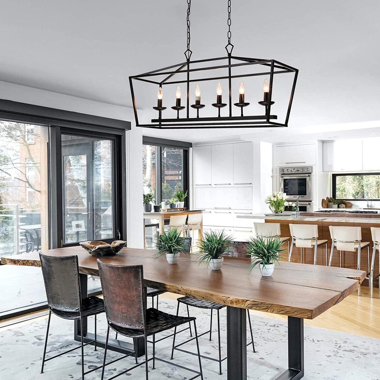 6-Light Black Linear Candle Chandelier