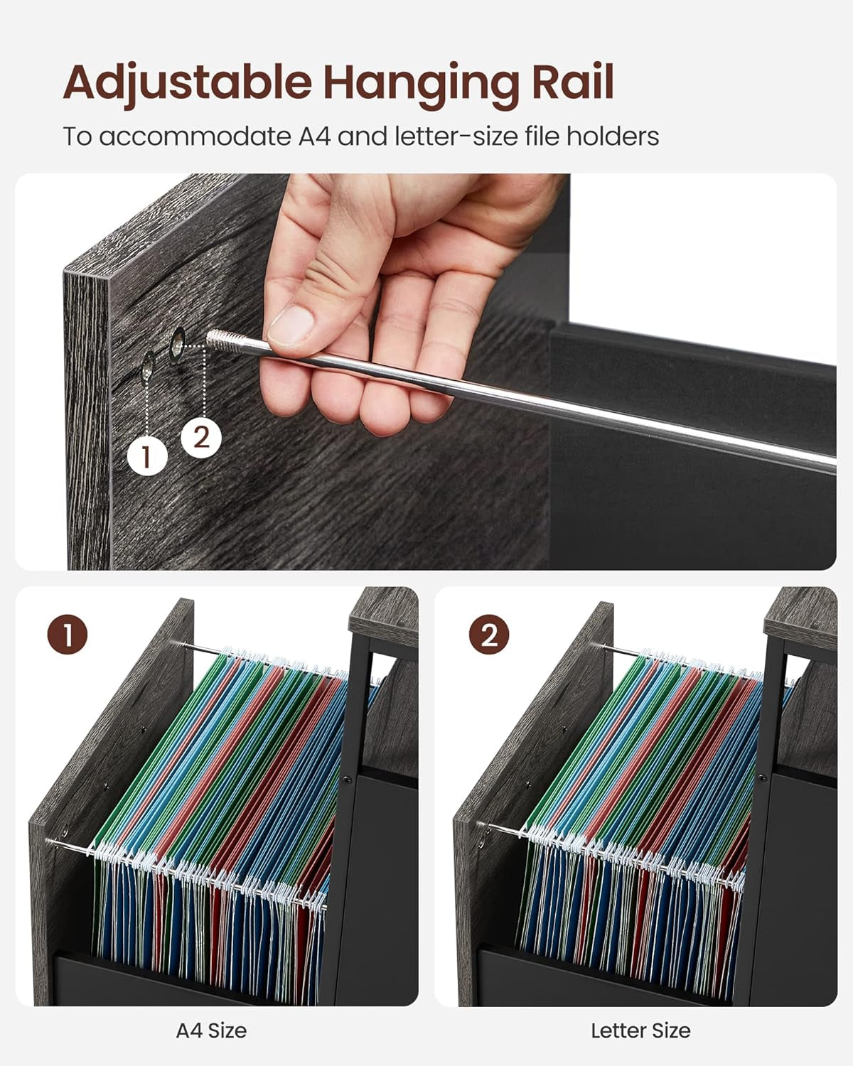 Mobile File Cabinet With Wheels 2 Drawers Open Shelf Charcoal Gray And Ink Black