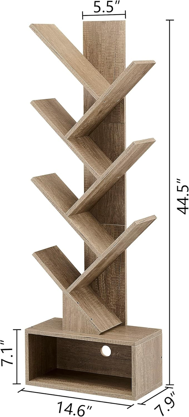 Tree Bookshelf 6 Tier Greige Freestanding Floor Display