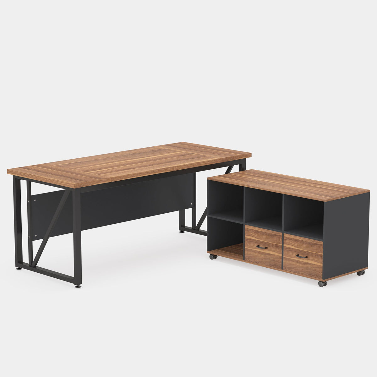 63-Inch Executive Desk with Mobile File Cabinet