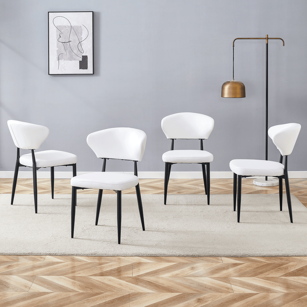 White Minimalist Ergonomic Dining Chair Set of 4