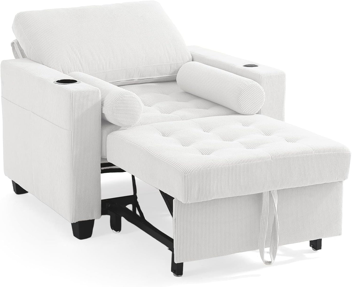 Beige Adjustable Sleeper Chair Sofa Bed Upholstered