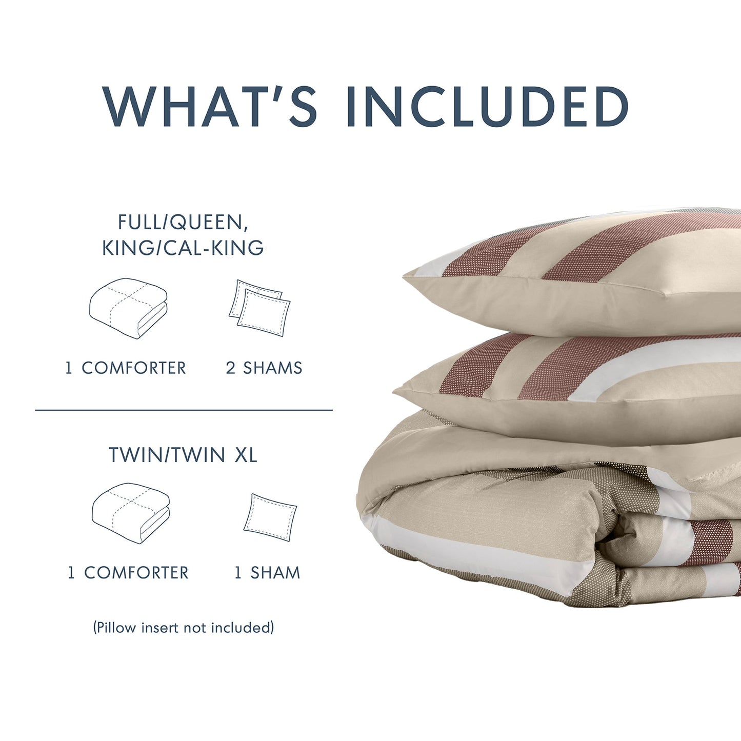 3-Piece King/Cal King Stripe Textured Print Comforter Set