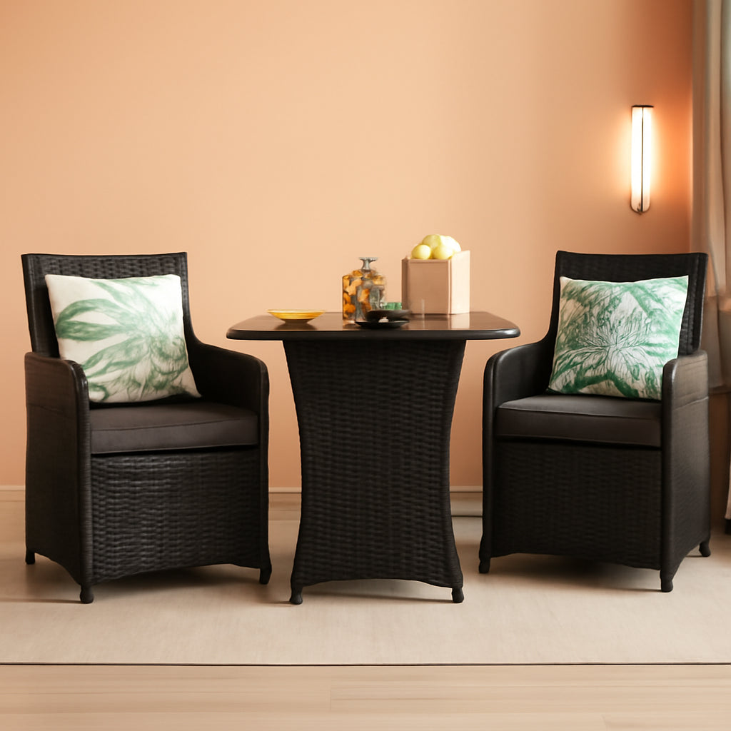 Gray 3 Piece Patio Dining Set With Tempered Glass Table For Outdoor Garden Poolside And Porch