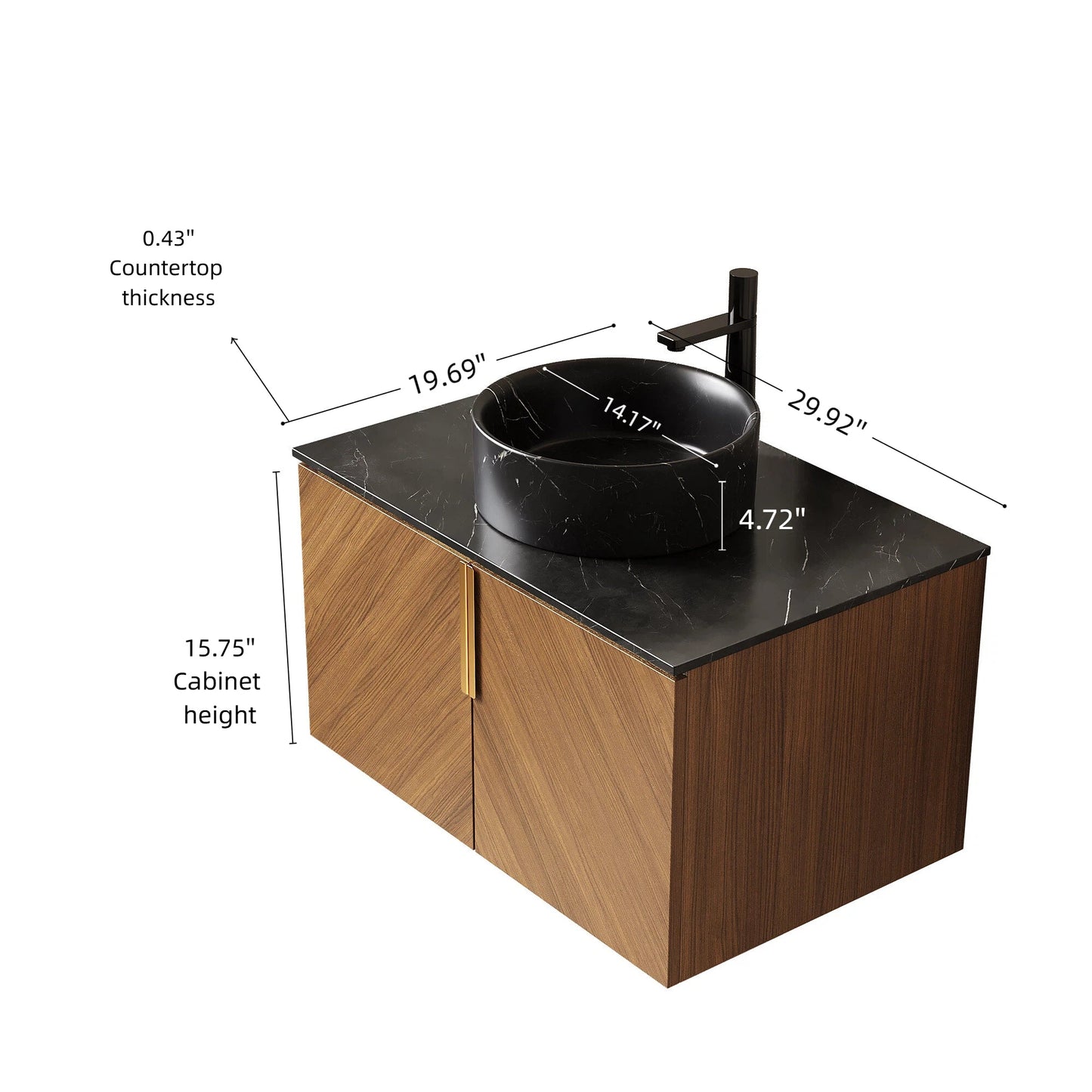 ARAI 30" Bathroom Vanity & Sink, Wall-Mounted Plywood Bathroom Storage Cabinet