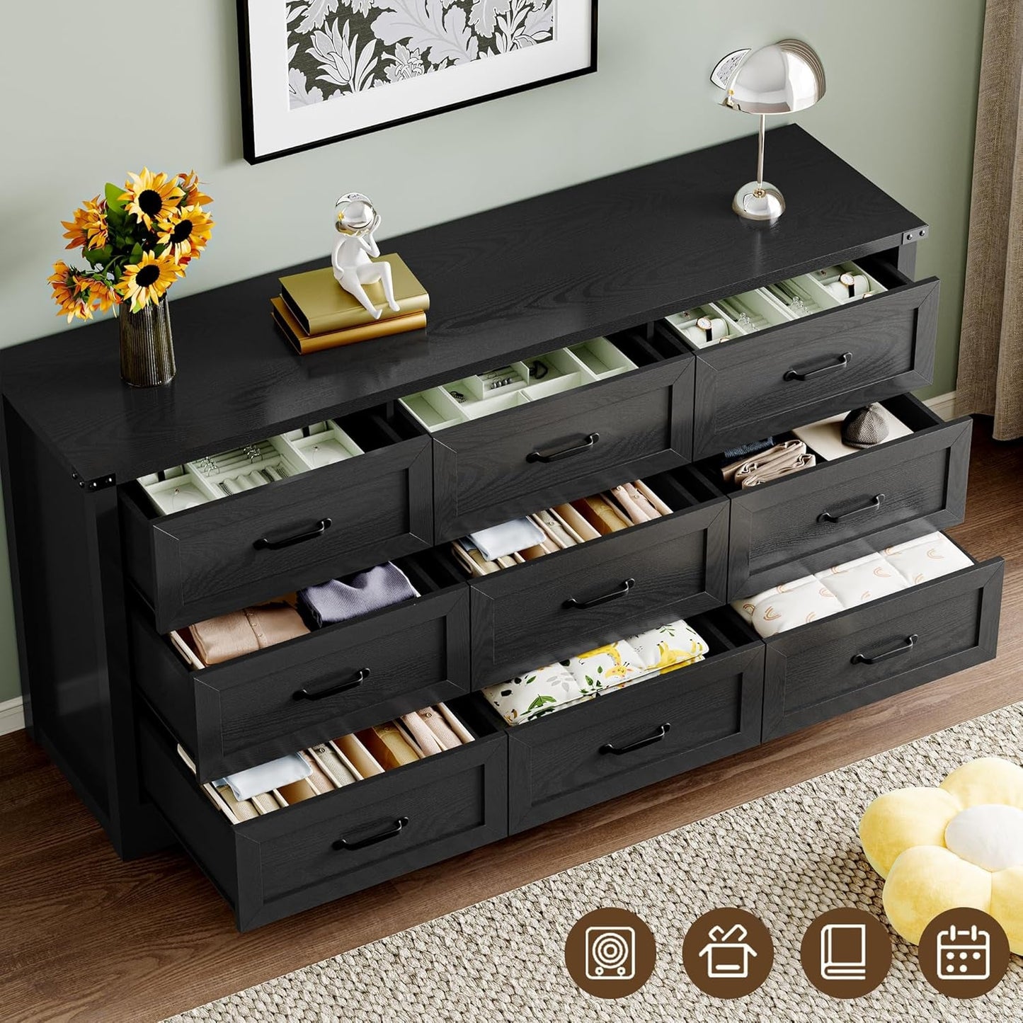 9 Drawer Dresser For Bedroom Modern Wooden Anti Tip