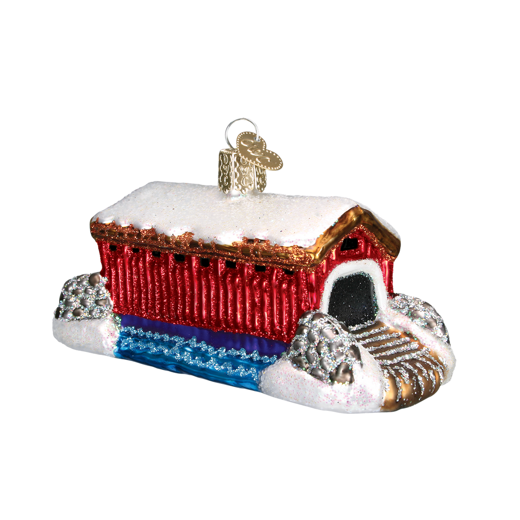 Old World Christmas Covered Bridge Glass Blown Ornament