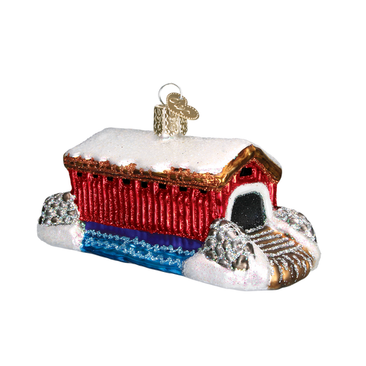 Old World Christmas Covered Bridge Glass Blown Ornament