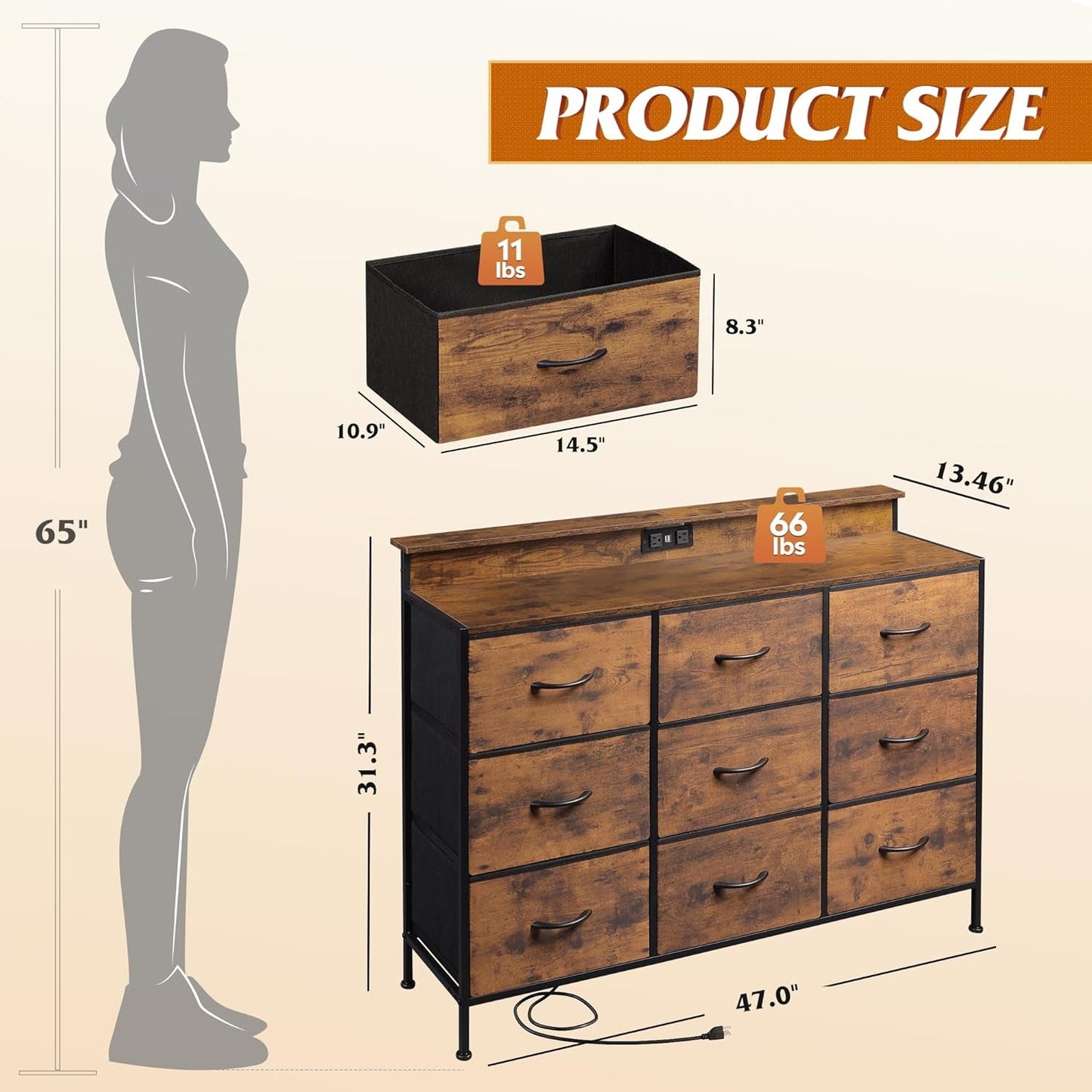 Dresser TV Stand 55 Inch With LED Lights For Bedroom