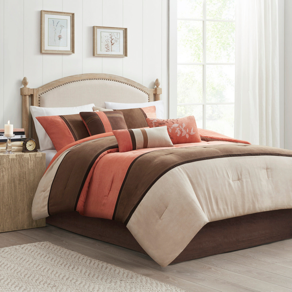 7 Piece Faux Suede Comforter Set - Coral Cal King