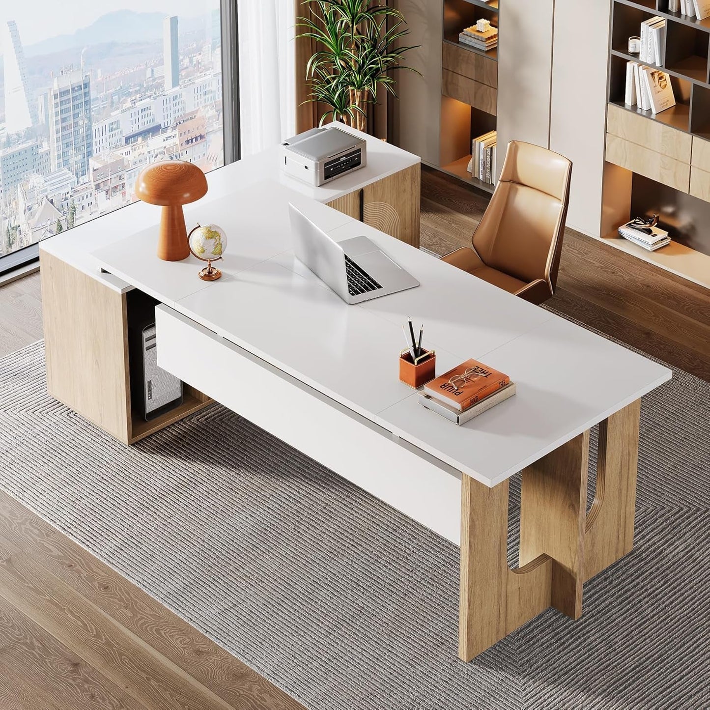Premium White Engineered Wood Corner Desk 74.8 Inches