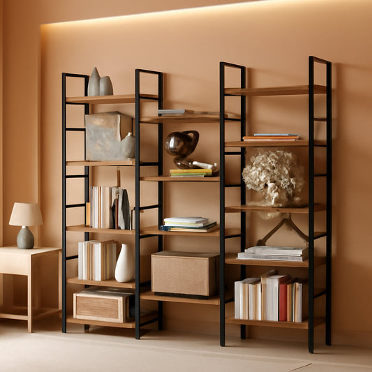 Triple Wide 5 Tier Industrial Bookshelf Matte Black