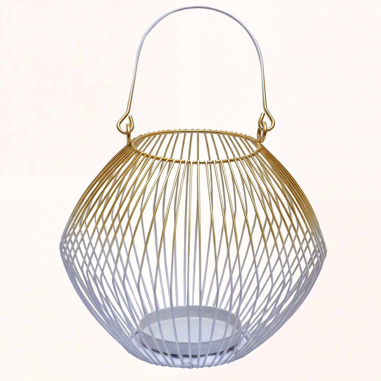 White Gold Candle Holder - Modern Glass Lantern for Indoor Outdoor Decor