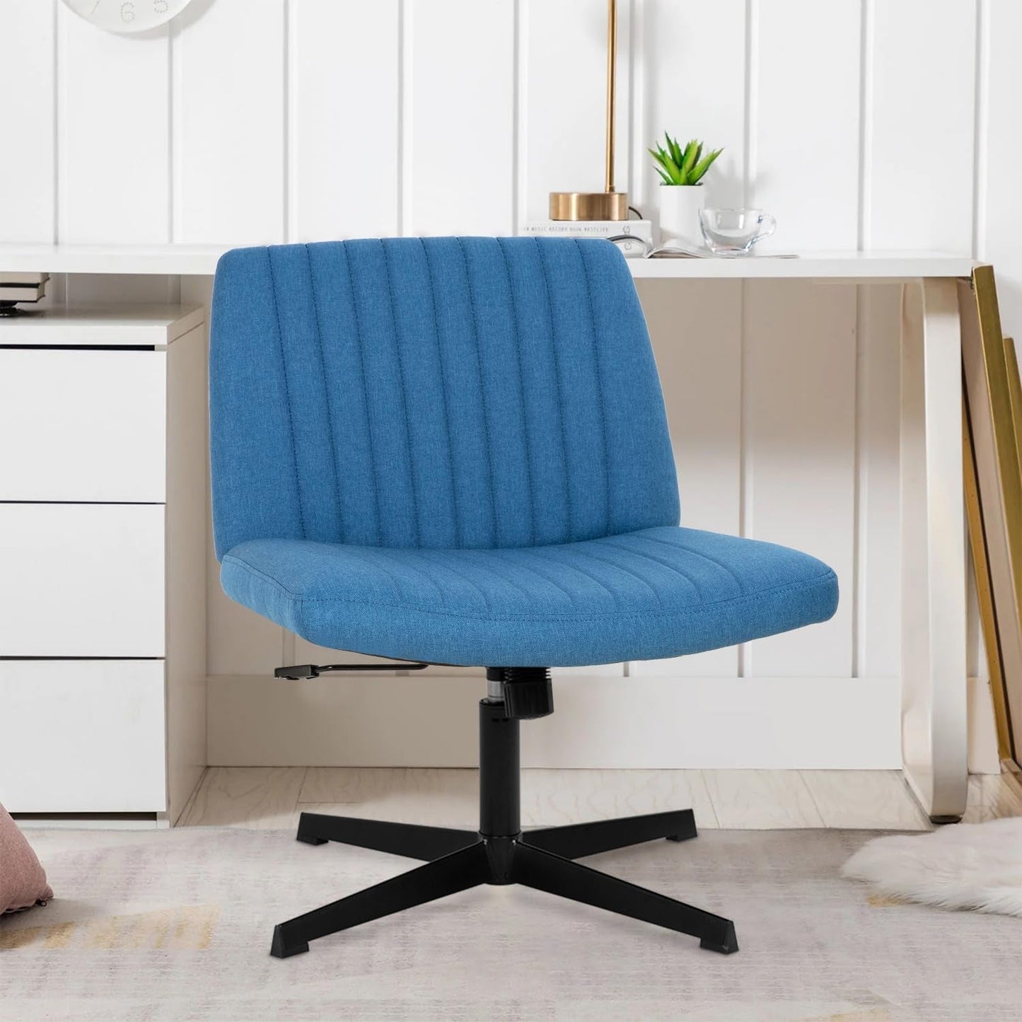 Criss Cross Armless Desk Chair Dark Blue Height Adjustable