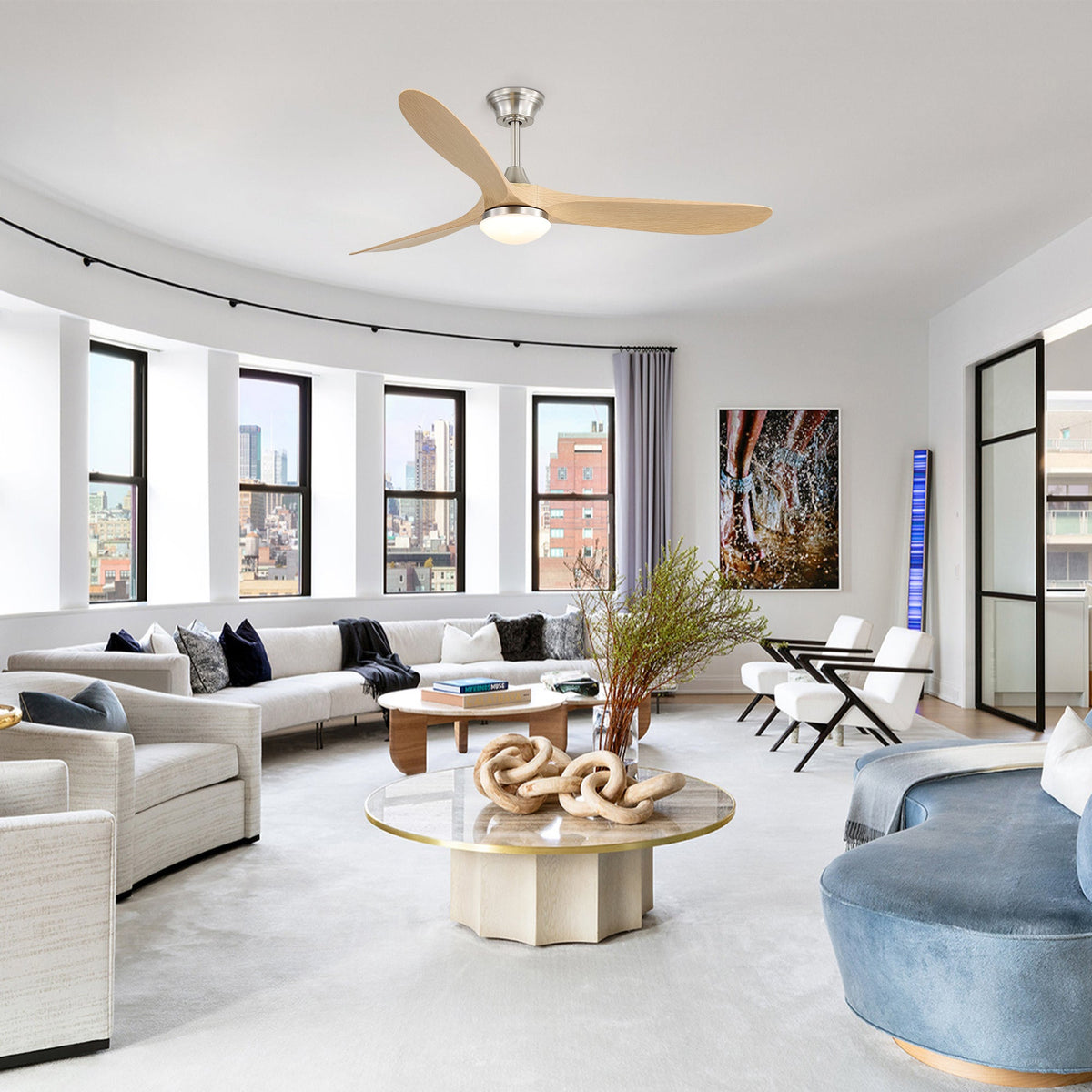 60 Inch Smart Ceiling Fan with Light Dimmable LED