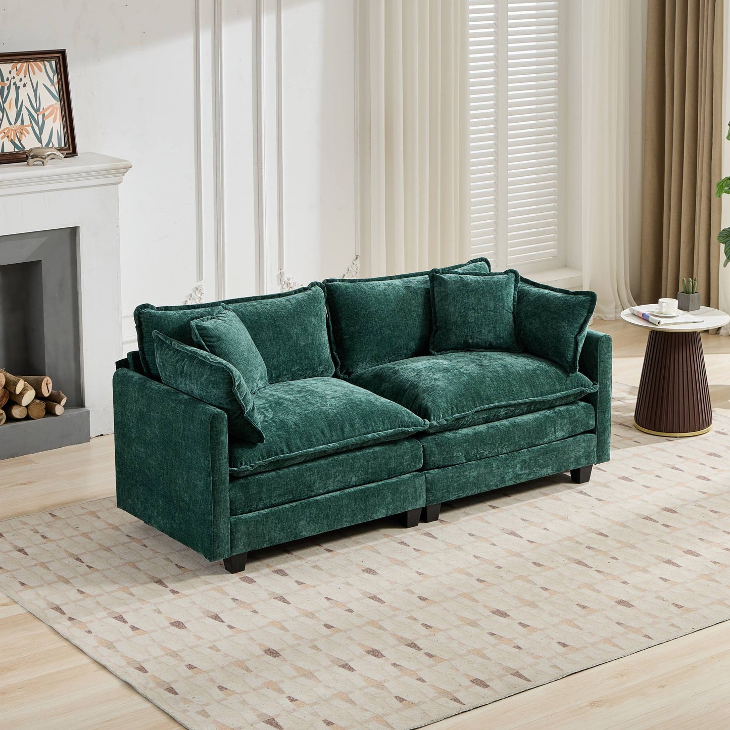 Cloud  LoveSeat Sofa (Ottoman is not included) Chenille Fabric in Green
