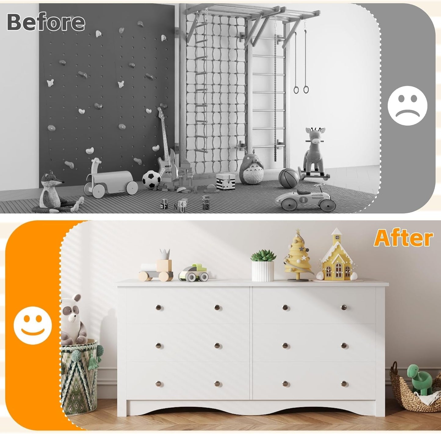 6 Drawer Dresser and TV Stand in White for 65 Inch TV