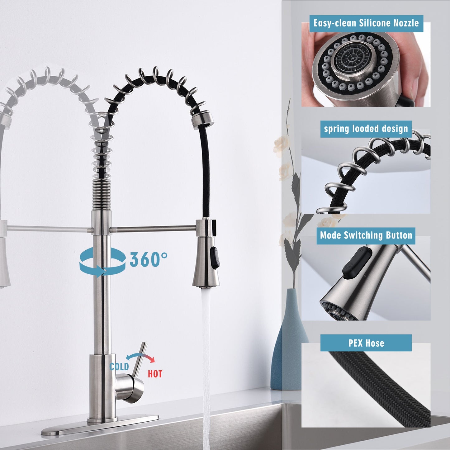Brushed Nickel Single Handle Kitchen Faucet