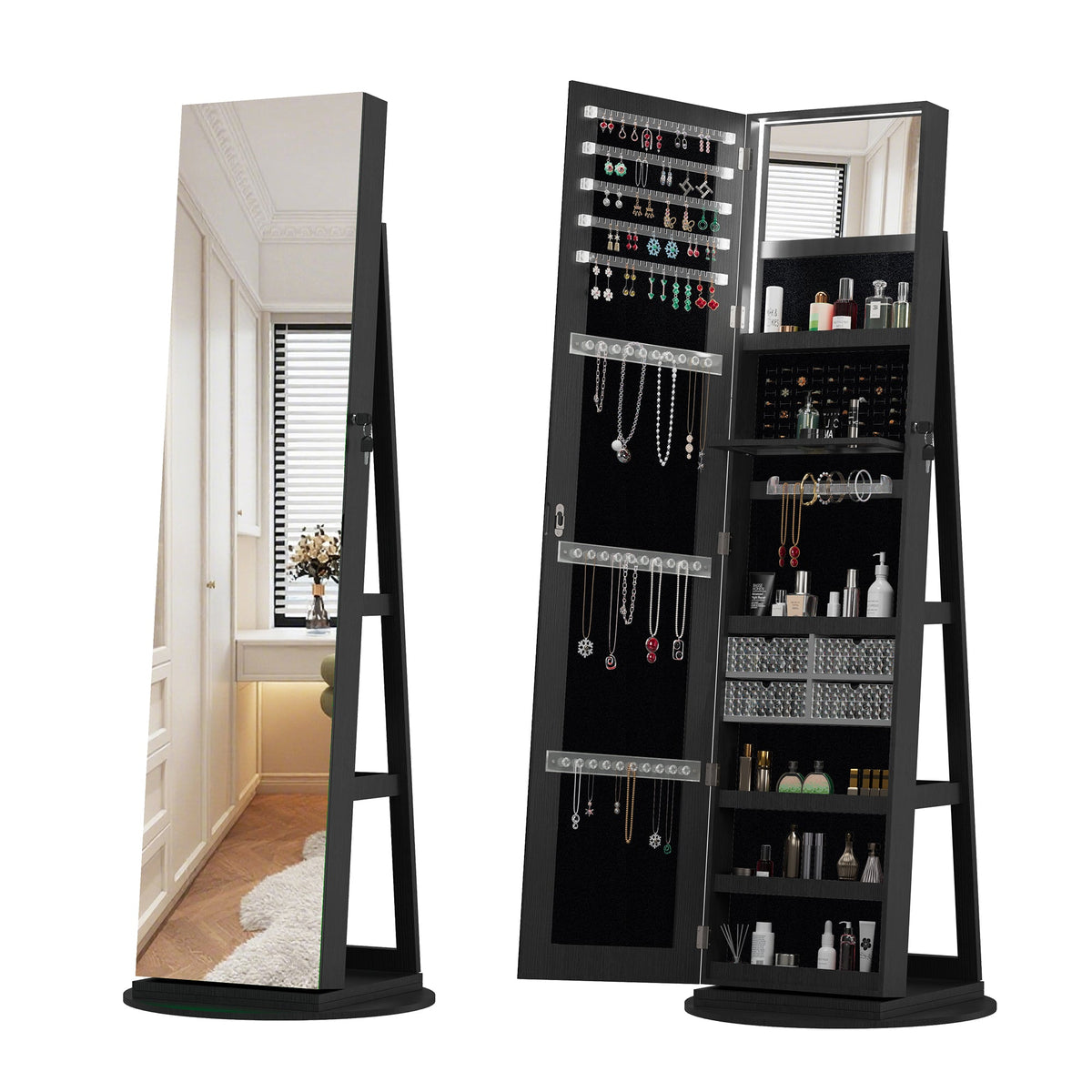 360° Swivel Jewelry Cabinet with Full Length Mirror