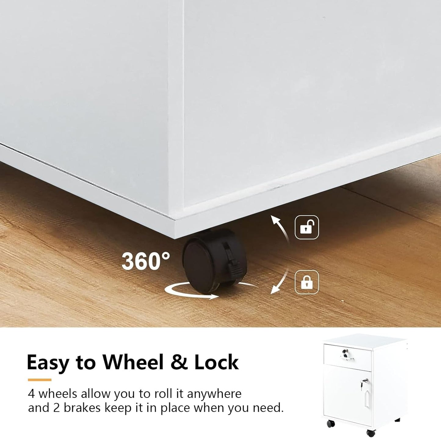 White Mobile File Cabinet With Lockable Drawer And Door