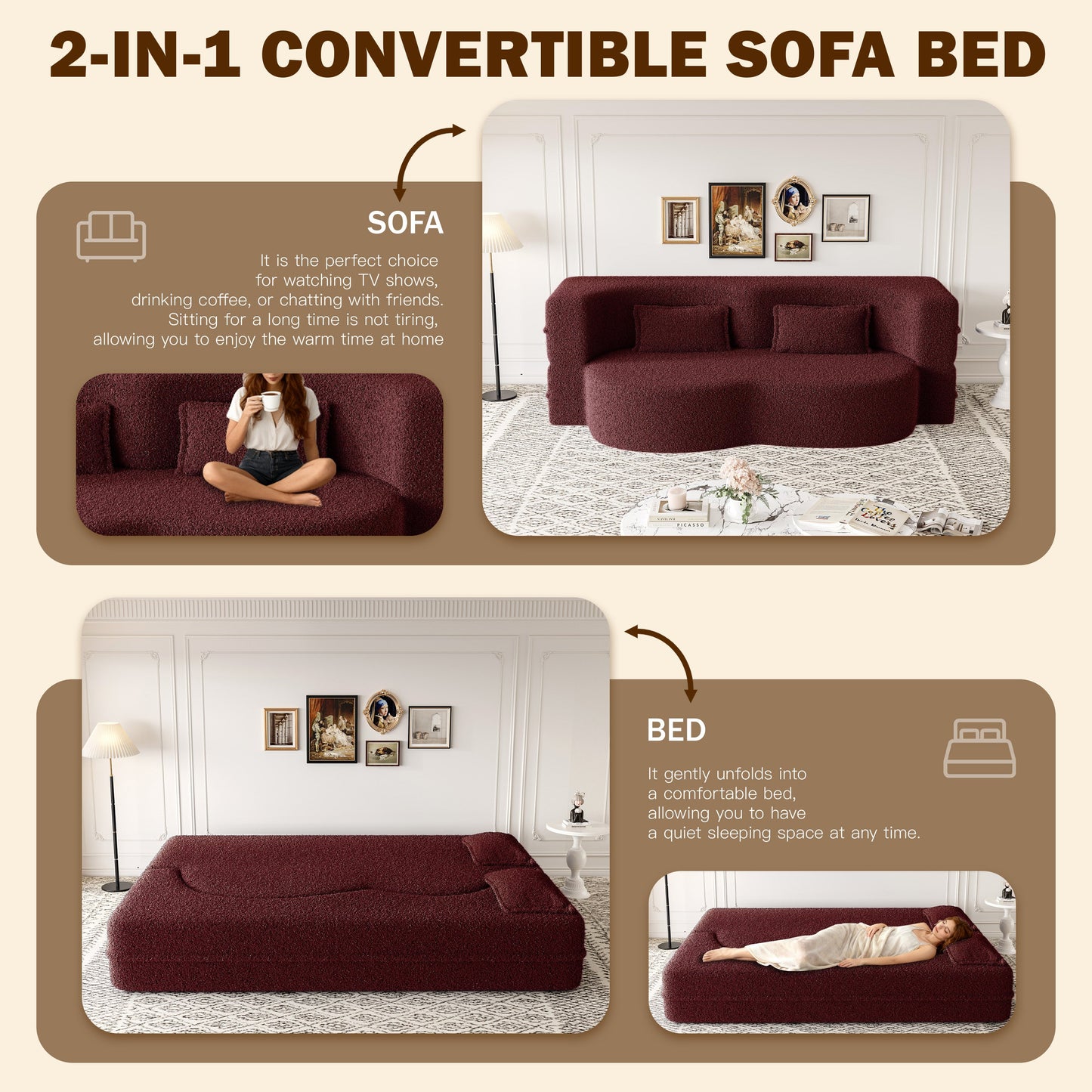 Modern Floor Sofa with 2 Pillows