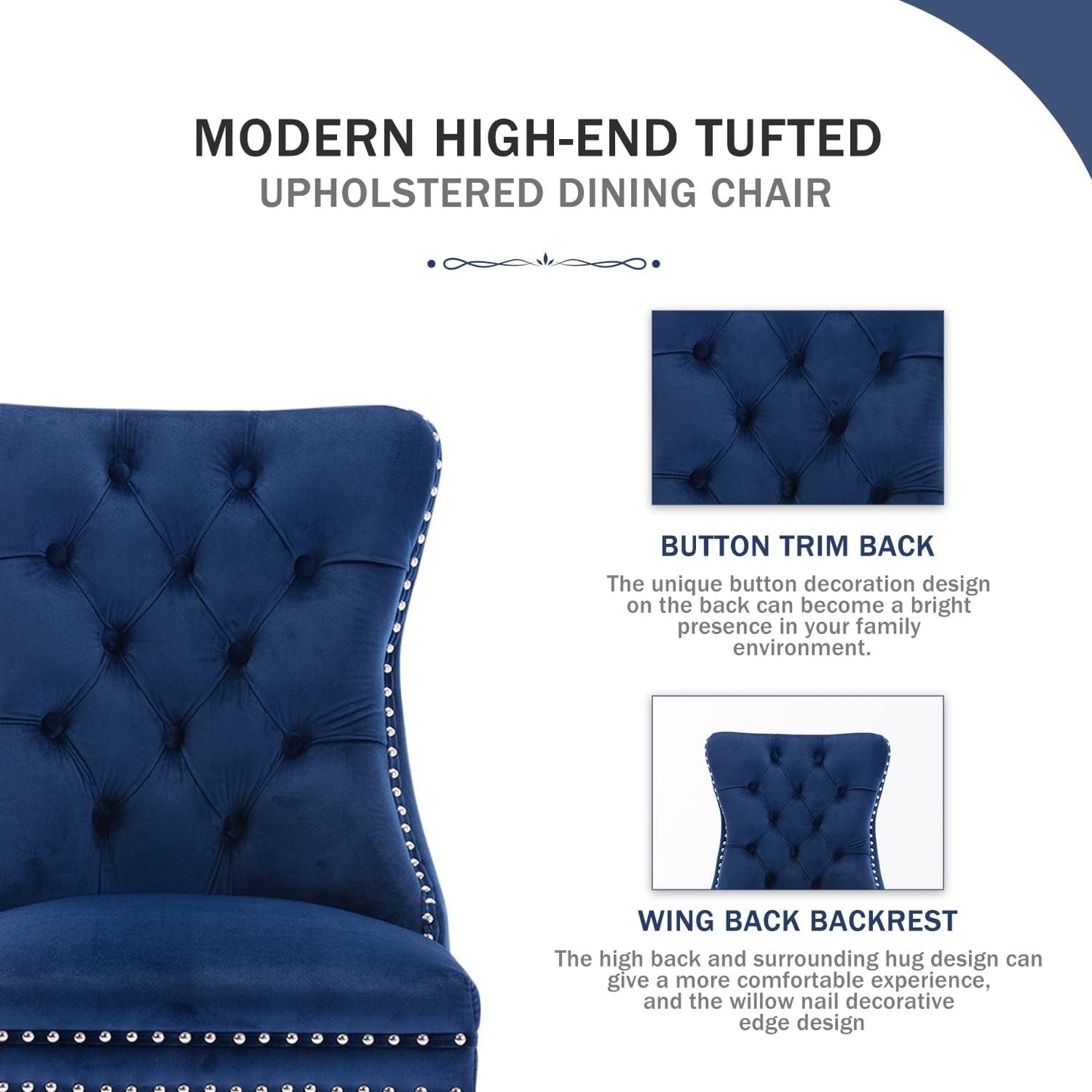 Navy Velvet Wingback Dining Chairs Set Of 4 Modern
