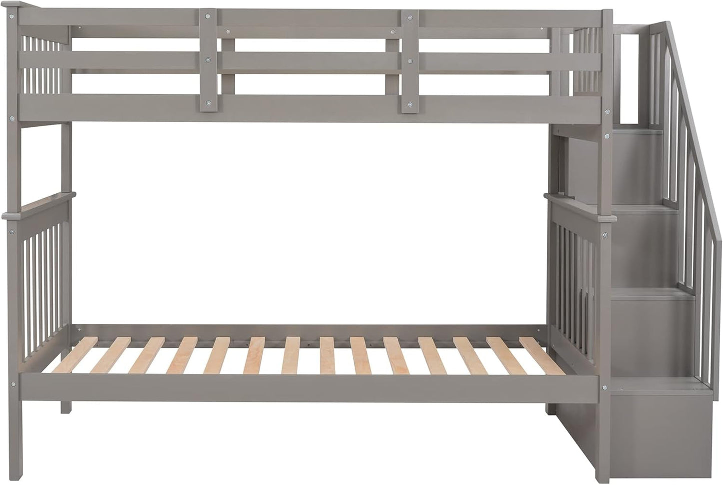 Twin Over Twin Bunk Beds With Stairs Grey For Kids Dorm