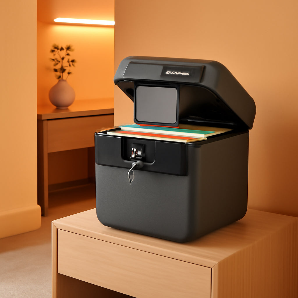 Black Fireproof Safe With Key Lock 14.3X15.5X13.5 HD4100