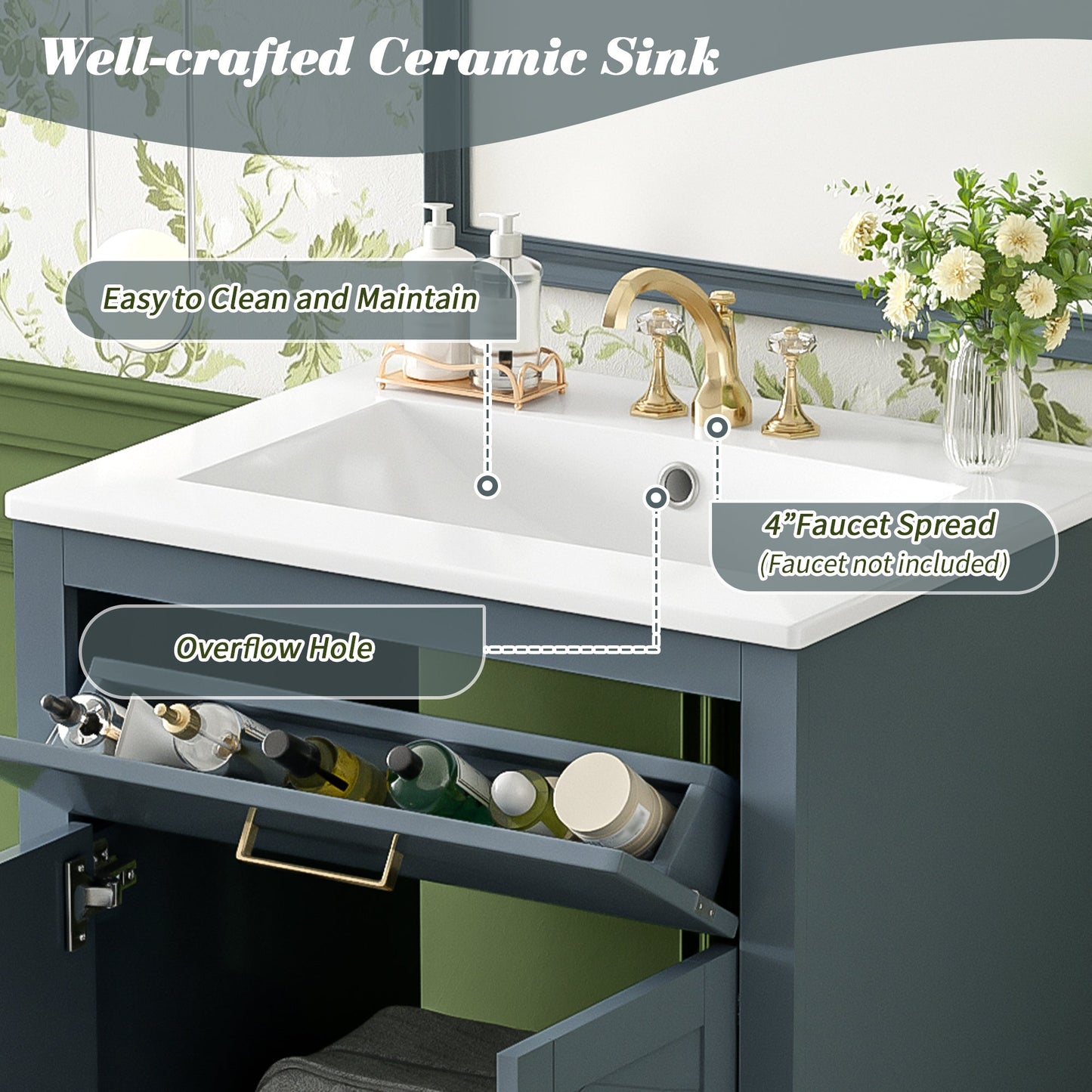 24" Bathroom Vanity with Integrated Ceramic Sink