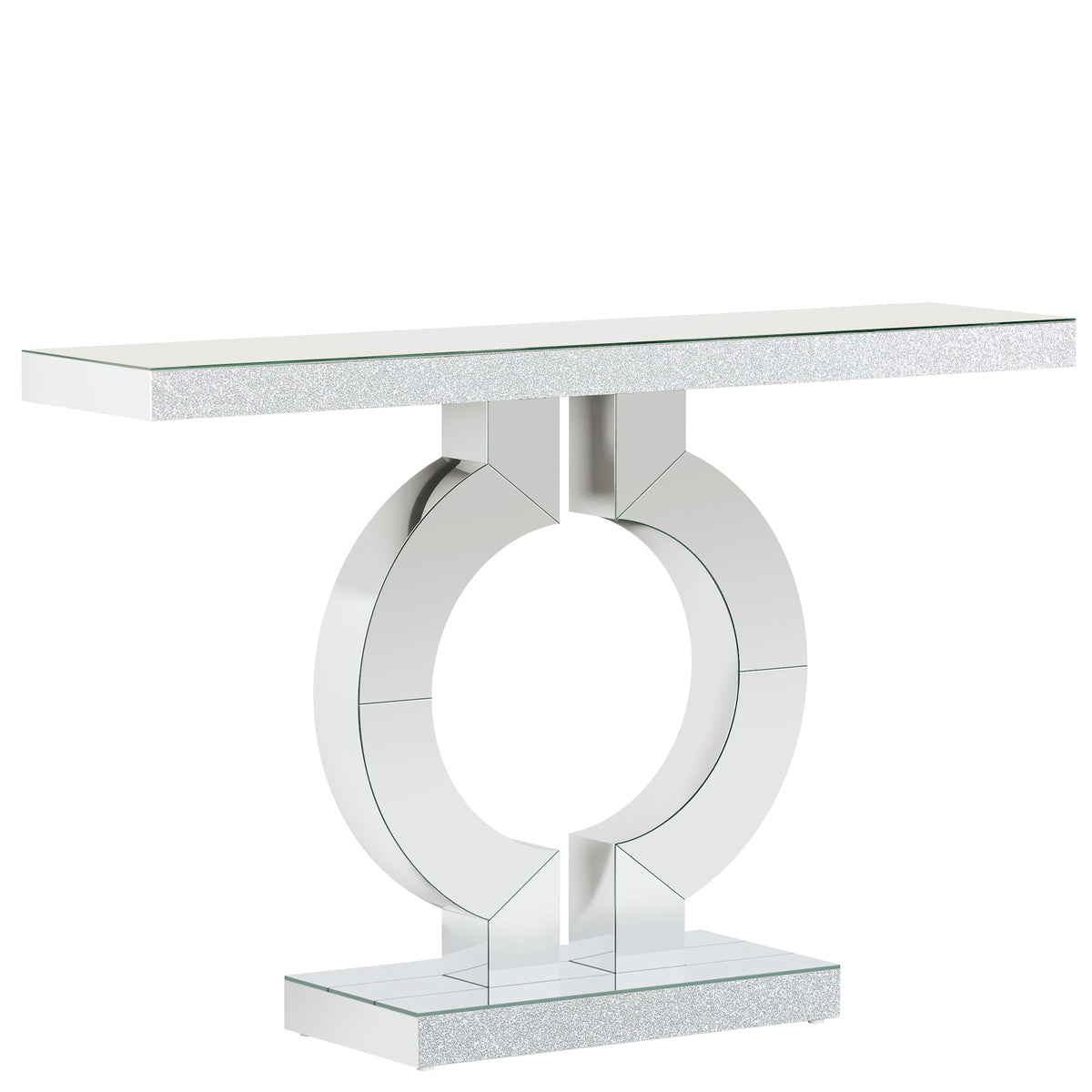 43" Modern Mirrored Console Table with O-Shaped Base